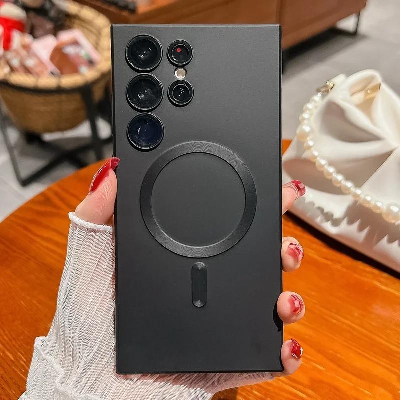 

Розкішний чохол для бездротової зарядки для Samsung Galaxy S23 S22 S21 Ultra FE Plus для м’якої силіконової кришки-бампера Magsafe Samsung S23 Ultra чорний