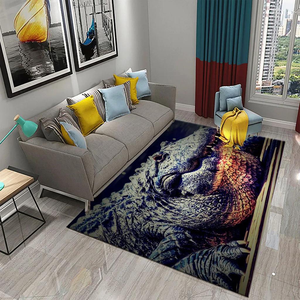 3D Crocodile Carpet Ferocious Wild Animal Rug for Living Room Bedroom Decor Carpet Kids Room Play Floor Mat Child Game Area Rug