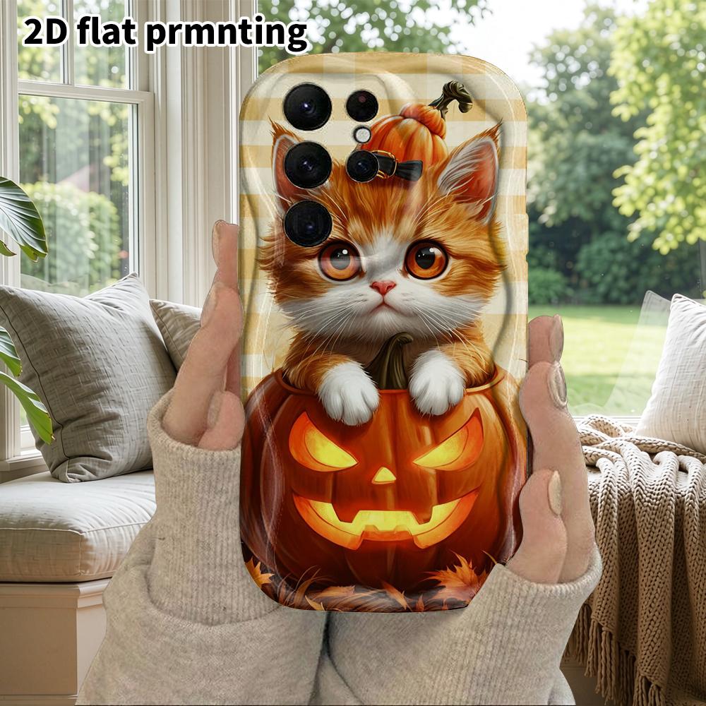 Phone Case: 2D Flat Samsung Galaxy A34 A35 M05 M06 S20 S22 S21 FE Plus 5G Protective Case, Couple Style, Orange Cat, Christmas and Halloween Gifts