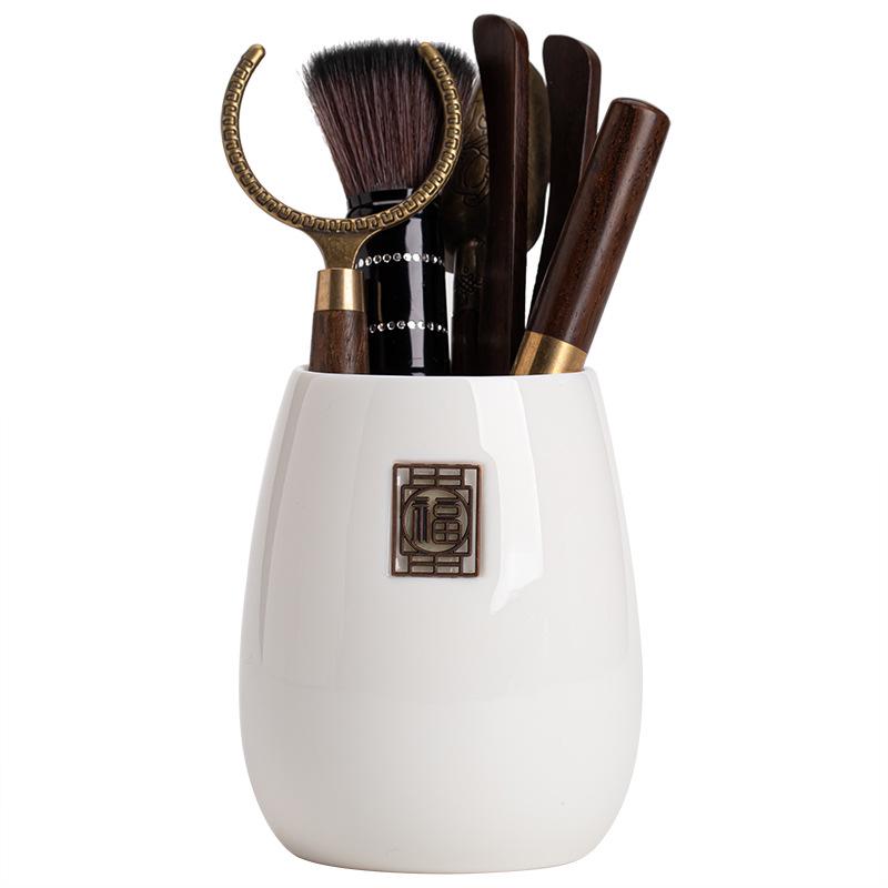 White Porcelain Kung Fu Tea Ceremony Set: 6-Piece Accessory Kit with Tea Clip, Needle, Teapot Brush for Home Use