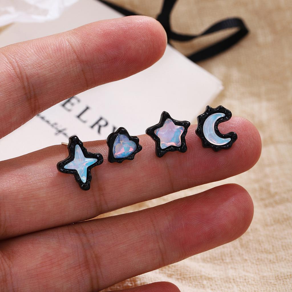 Black And Blue Pink Stars, Moon Stud Earrings, Light Luxury In Autumn And Winter, High-End Sense Of Love, Sweet And Cool Temperament Earrings