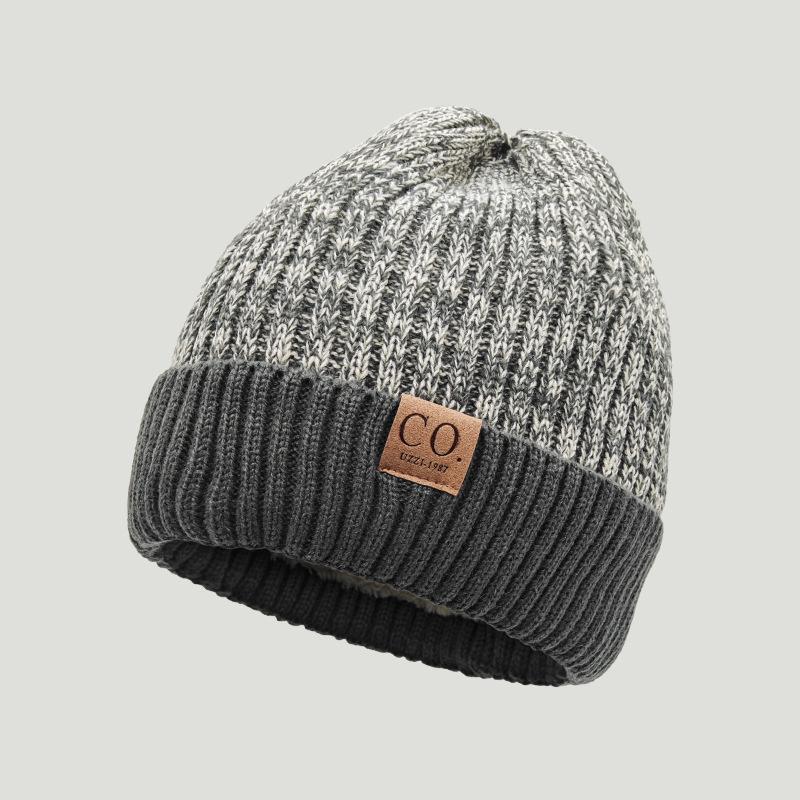 Unisex Two-Tone Winter Hats Add Fur Lined Men And Women Warm Beanie Cap Casual Winter Knitted Hats