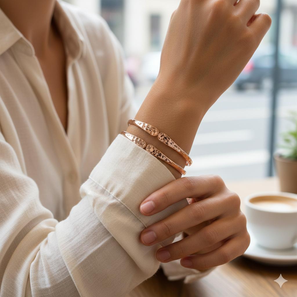 2 ks nastavitelných tepaných kovových manžetových náramků Stylové minimalistické stohovatelné náramky Výrazný šperk Dárek