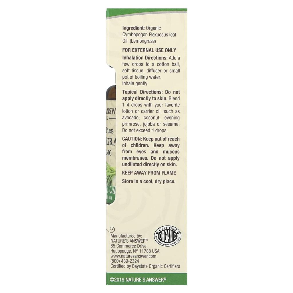 Nature'S Answer, Organic Essential Oil, 100% Pure Lemongrass, 0.5 Fl Oz (15 Ml)