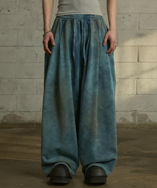 LANARCHIVE [0113] Vintage Washed Wide Sweatpants - Dusty Teal