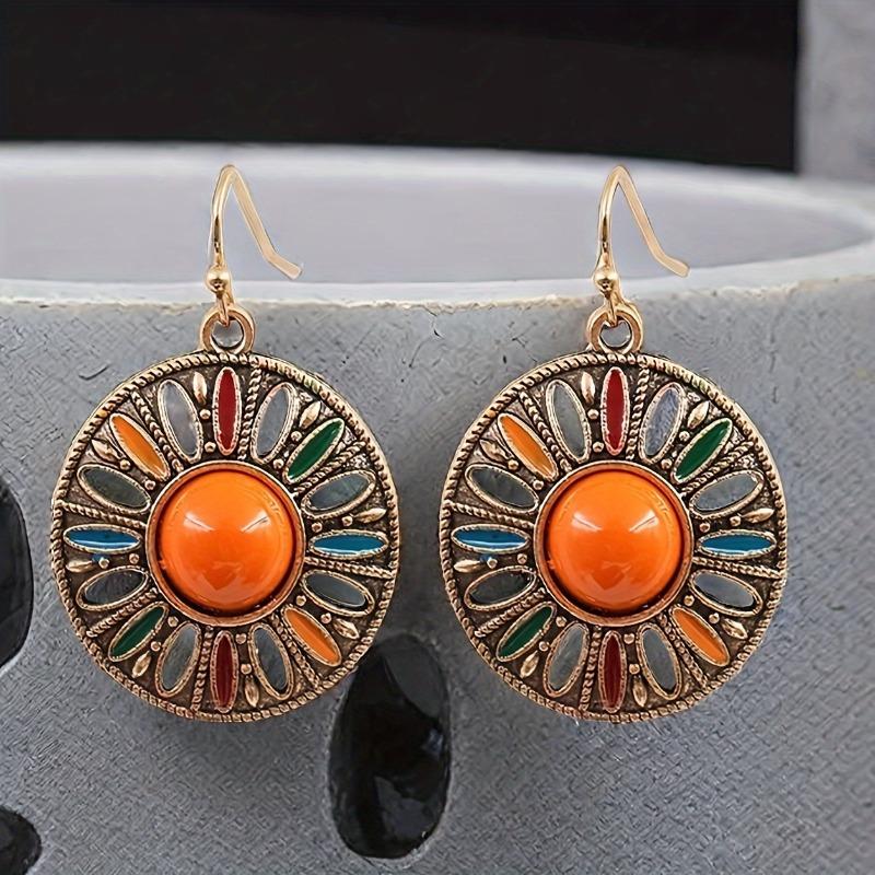 Винтажные серьги-подвески в богемном стиле, геометрические круглые, женские, для отпуска