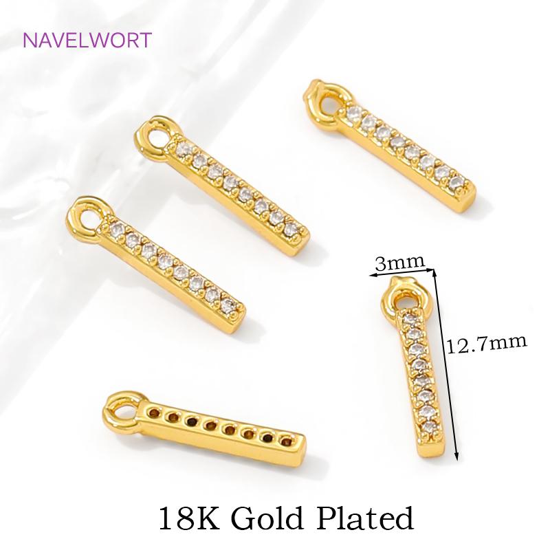 

18K Gold Plated Inlaid Zircon Long Strip Charms For Jewelry Making Supplies,Brass Charms Pendants,DIY Earring Making Accessories 5 pieces