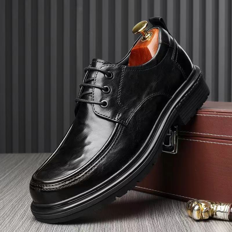 

Autumn new men s shoes wear-resistant business casual comfortable breathable thick-soled high-end formal men s leather shoes 38 чёрный
