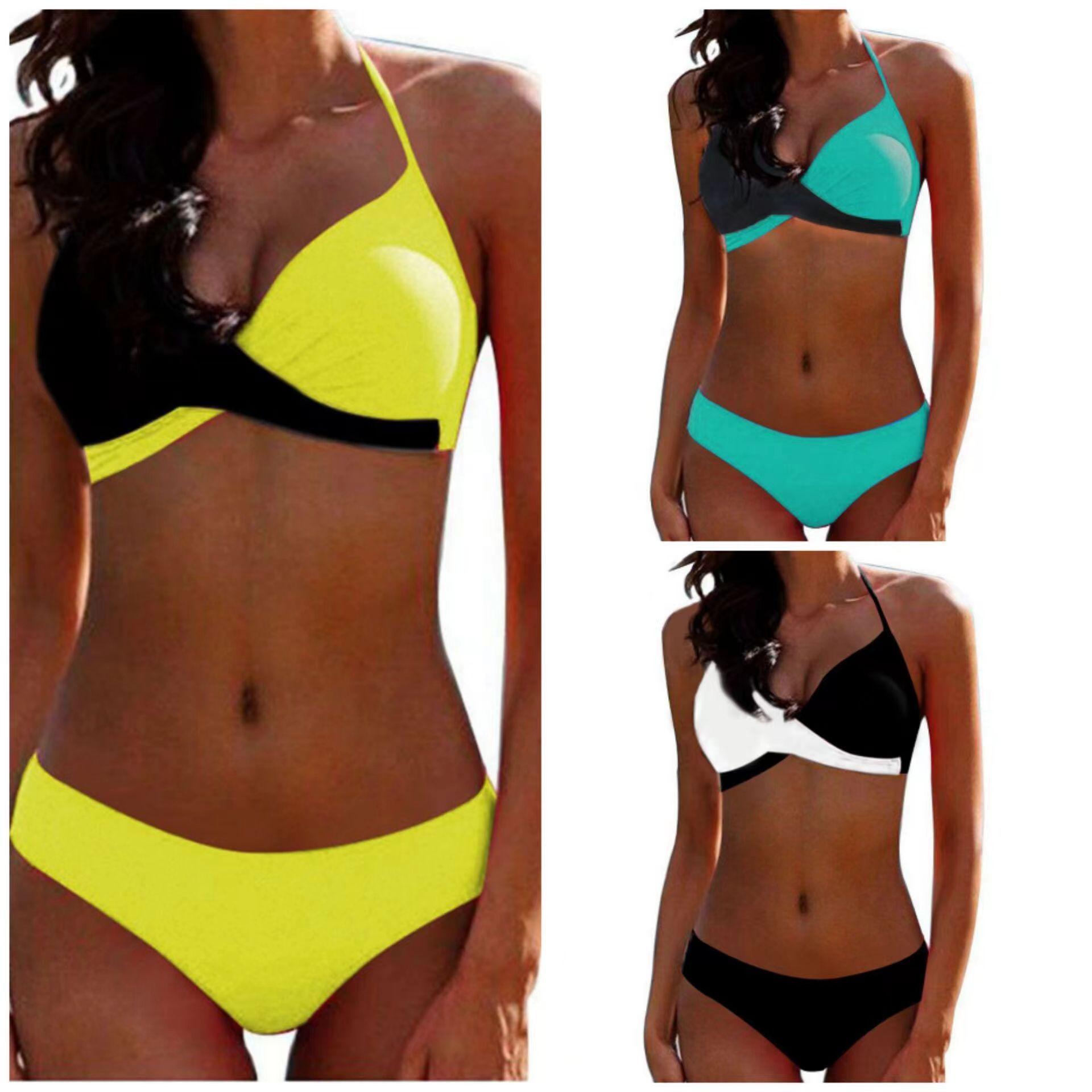 TS JYL-BK157 Color Block Underwire Bikini, Cross Back Slim Two-Piece Swimwear 2XL темно-желтого