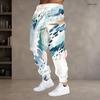 Men Plus Size Colorful Printed Drawstring Waist Side Pockets Cuffed Ankle Jogger Pants