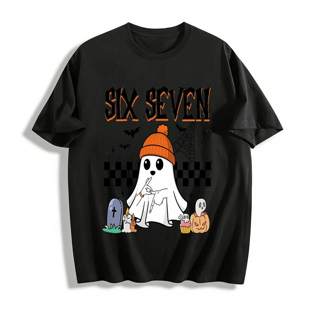Halloween Funny Ghost Gesture Print Casual Top Pure cotton T-shirt XXS