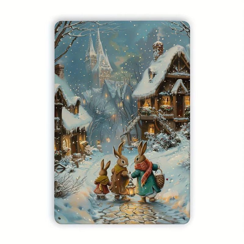 Vintage Santa Deer Tin Sign, Christmas Wall Art Home Decor, 20x30 cm