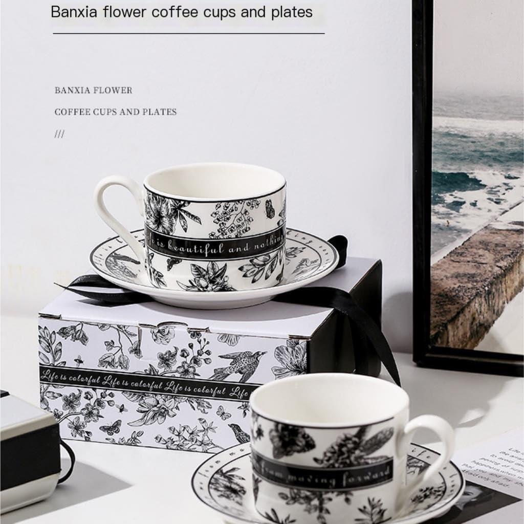 Vintage Floral Ceramic Coffee Cup and Saucer Set with Gift Box - Elegant Tea Cup for Home Use & Gift Giving