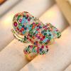 Luxury Inlaid Multicolored CZ Frog Women's Ring Aesthetic Gold Color Geometry Daily Wear Party Jewelry Anniversary Gift