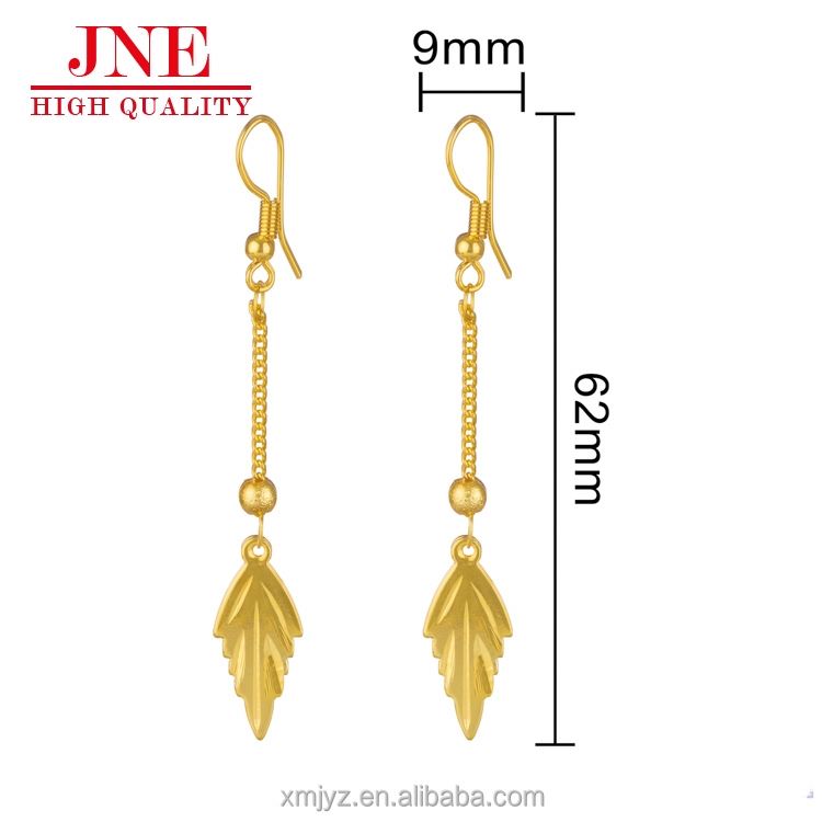 Brass Gold-Plated Earrings Korean Style Simple Personality Tassel Leaf Ear Hook Earrings Female Factory Direct Sales