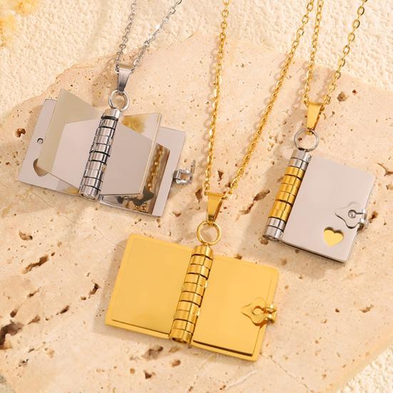 Titanium Steel Book Necklace Openable Mini Book Pendant Necklace Love Book Charm Necklace Jewelry Gift for Her