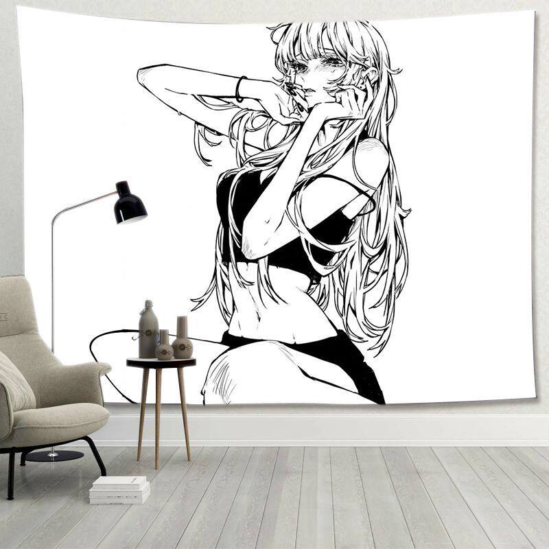 Simple Black White Beauty Tapestry Minimalist Wall Hanging for Anime Room Dorm Bedroom Headboard Decor