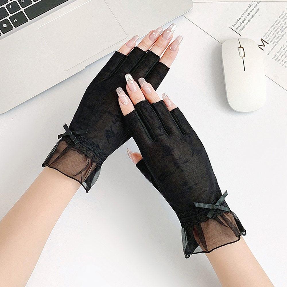Non-slip Sun Protection Gloves Breathable Lace Gloves Fashion Women Half-finger Gloves Summer