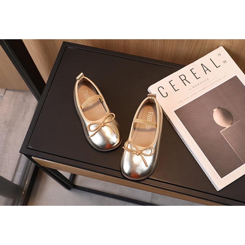 Korean Style Bowknot Solid Color Comfortable Low Cut Casual Girls Kids Leather Shoes