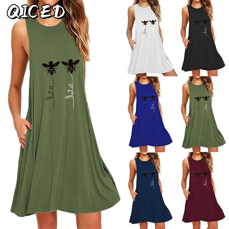QICED Abiti Casual Senza Maniche con Scollo a V per Estate e Primavera