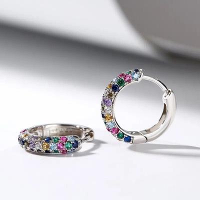 1 Paar Damen-Ohrringe, bunt, Zirkonia, geometrischer Kreis, Huggie-Ohrringe, Club-Party, Dating, kurze Ohrringe, amerikanische europäische Ohrringe