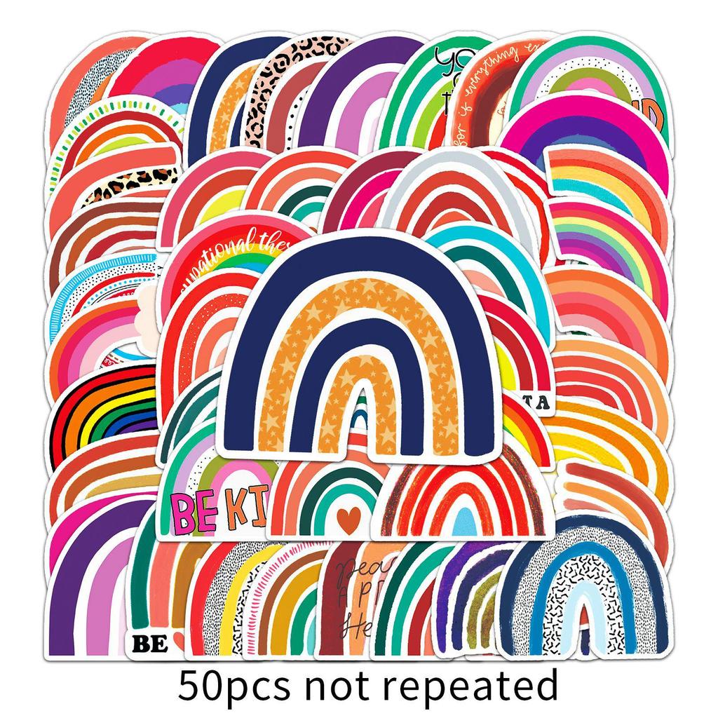 50pcs Cartoon Rainbow Bridge Trendy Graffiti Stickers for Fridge, Scooter, Car, or Stationery Box