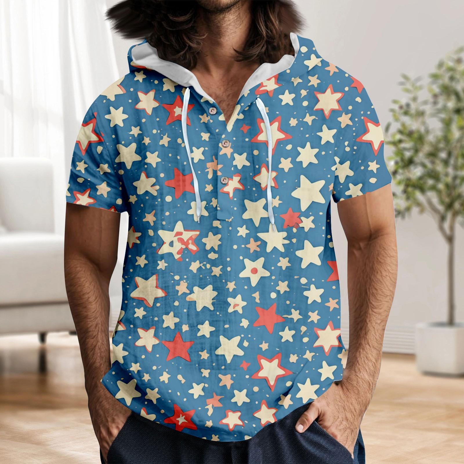 

Мужская повседневная футболка с короткими рукавами, капюшоном и открытым воротом на пуговицах M циан