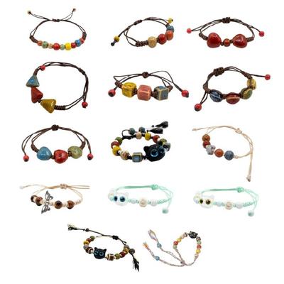 Multicolor Ceramic Bead Bracelet with Handmade Woven Strap for Casual and Formal Attire Trendy Women Ladies Daily Use
