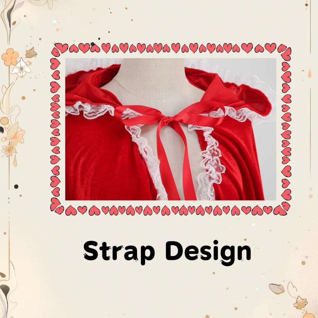 Red Velvet White Lace Hooded Velvet Cape Ladies Cape Halloween Christmas Cosplay Party Fancy Cape