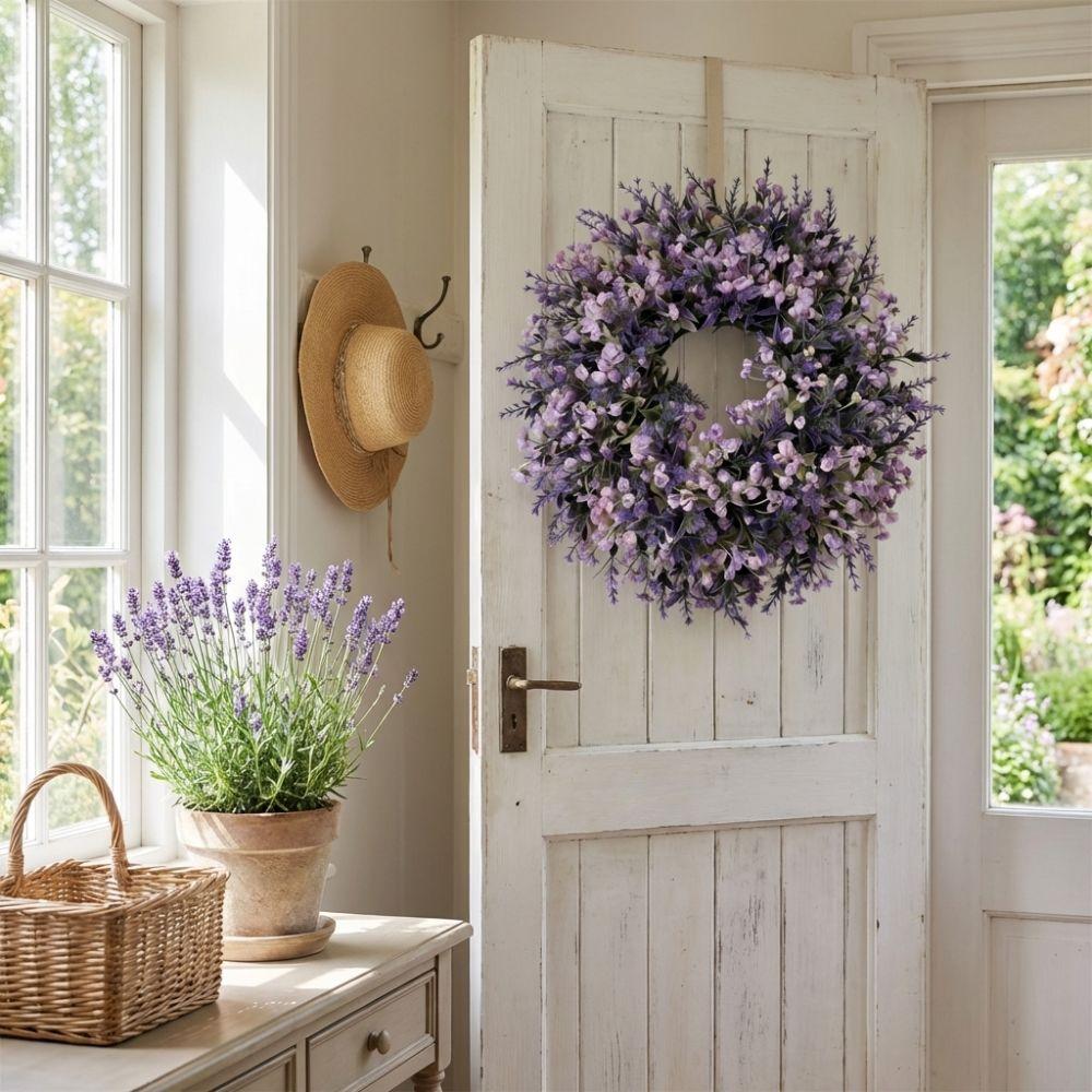 Fresh Artificial Lavender Wreath Vivid Colors Fake Flower Wreath Simulated Garland  Home Party