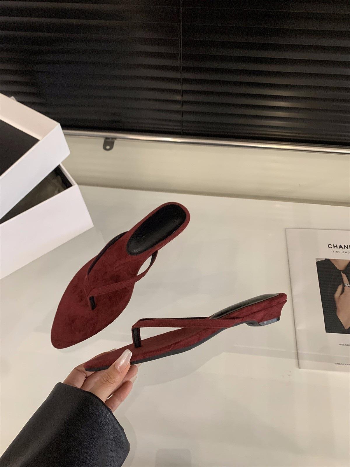 

Босоножки на толстом каблуке, шлепанцы, обувь, женская обувь, носить 2025, новый летний красный, французский, с юбкой, сандалии 35