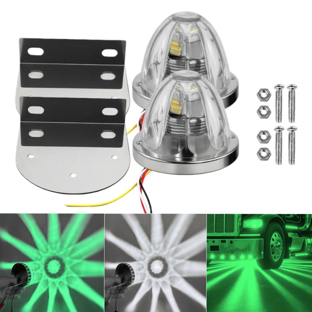 

2PCS Glass Watermelon Marker Lights with Frame Clamp 12V/24V Truck Lights Exterior LED Mini Watermelon Lights for Semi Truck