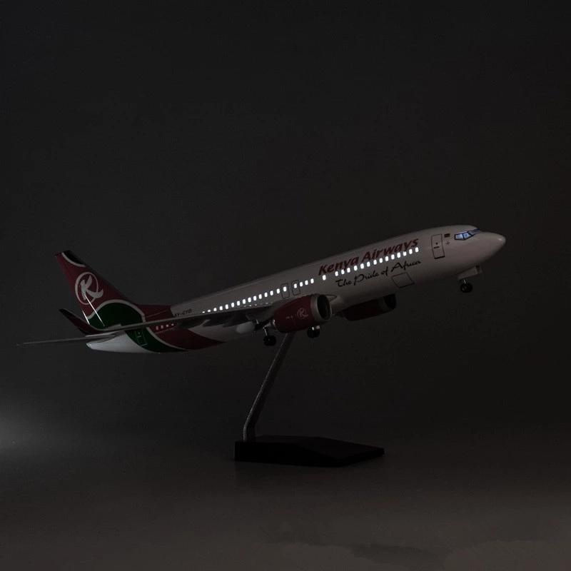 Model Plane 1/85 Scale 47CM Airplane 737MAX B737 MAX Aircraft Kenya Airways Airline W Light and Wheel Diecast Plastic Resin Home