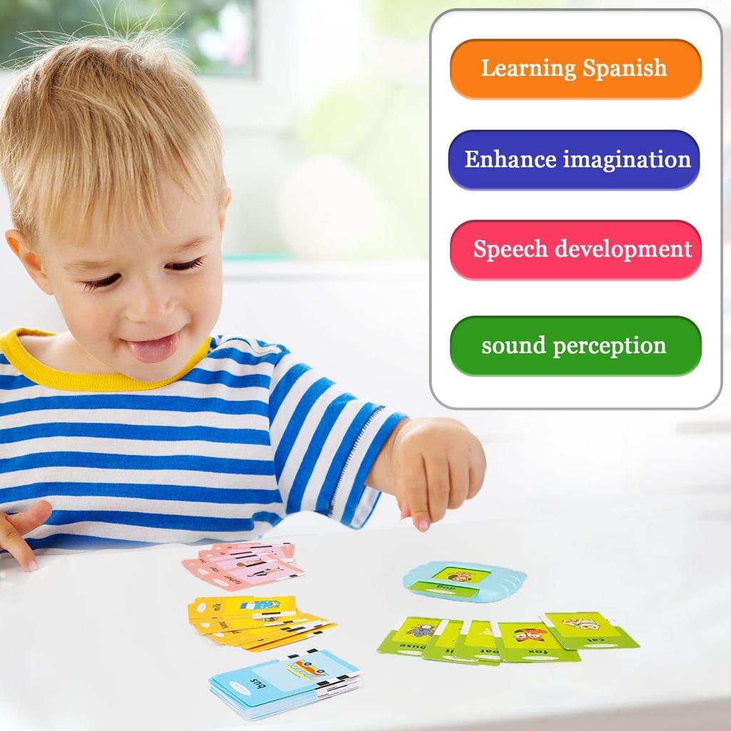 Startcan Spanish English Speaking Flash Cards for Toddlers 1 2 3 4 5 6 Audible Toys for Kids To Learn Spanish 258 Cards and 516 Words & - (Pink)
