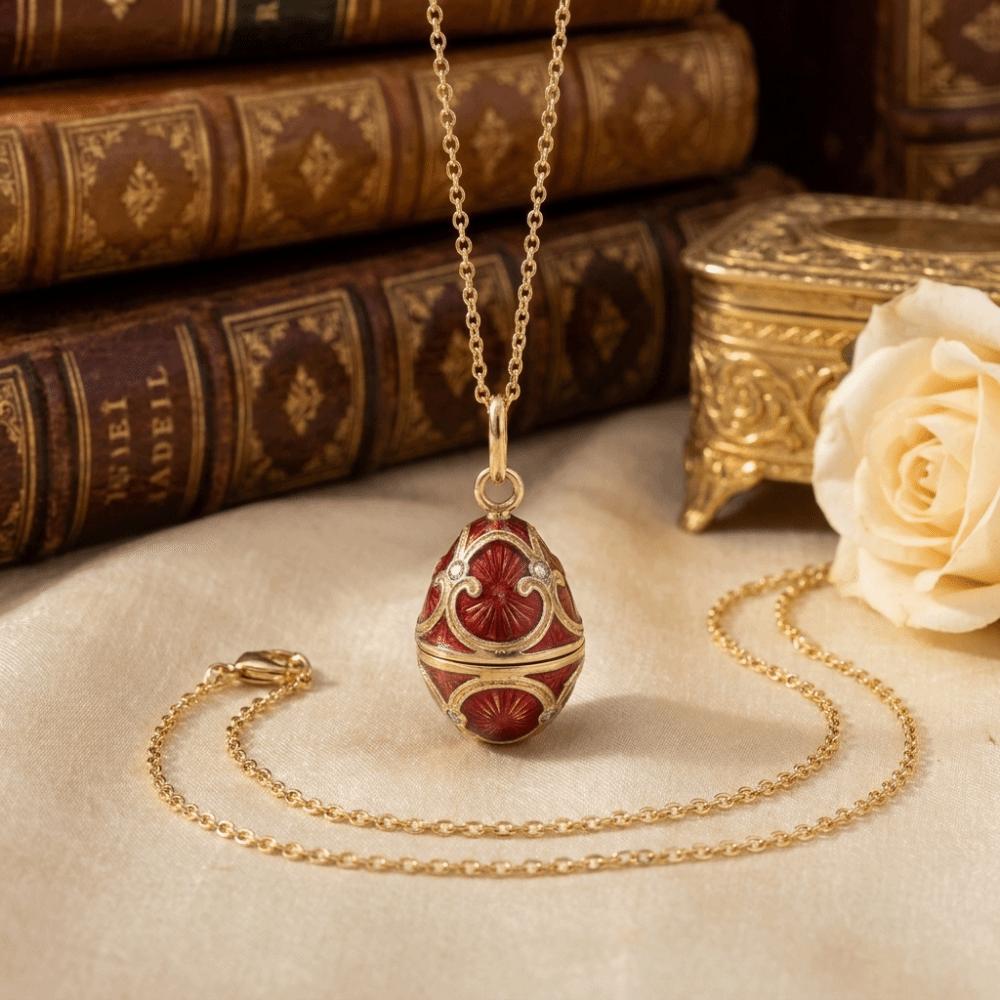 Egg Shaped Enamel Egg Pendant Copper Material Vintage Egg Necklace Zodiac Locket Necklace Women