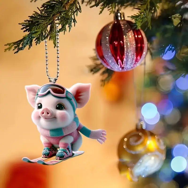 Flat Acrylic Whimsical Pig Car Decoration For Cheerful Auto Interior Style
