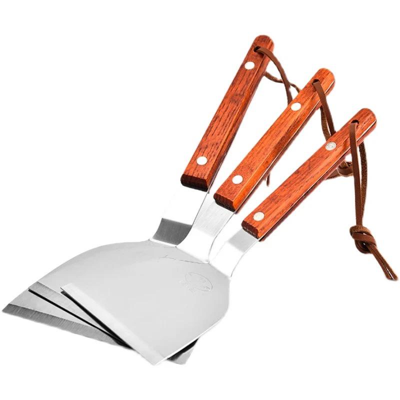 Newcomer Offer: Wooden Handle Stainless Steel Cooking Spatula - Ideal for Frying, Korean Teppanyaki, Steak, and Wok Cooking