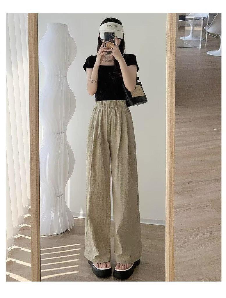 Korean-Style High-Waist Wide-Leg Summer Pants for Women - Ice Silk, Floor-Length