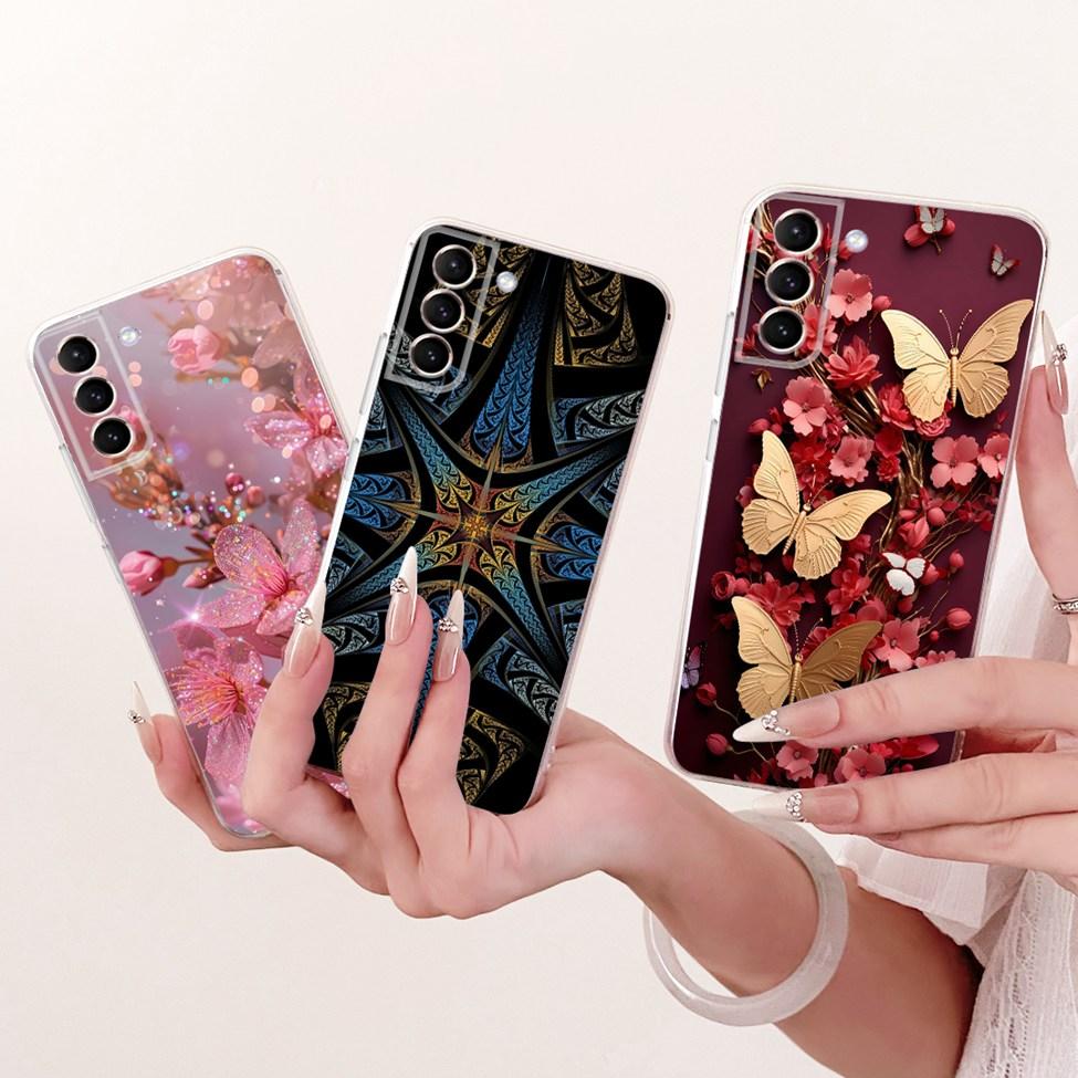 Clear For Samsung S21 Plus Case SM-G996B Aesthetic Luxury Cute Fashion Flower Funny Painted Casing For Samsung Galaxy S21+ Cover