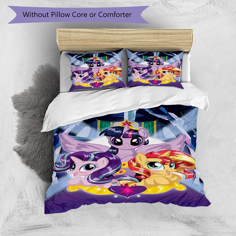 3pcs My Little Pony5 Design Cover Set - HD Printed Bedding with 1 Cover and 2 Pillowcases - Perfect for Home and Dorm Decor