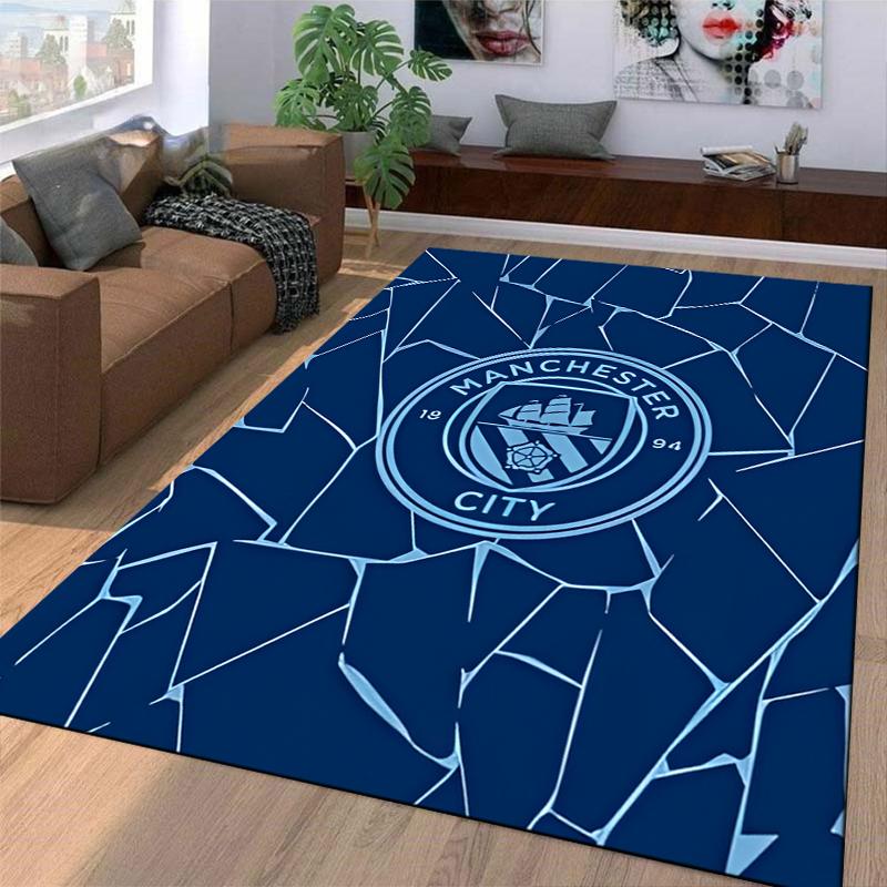 "Tappeto Blu Geometrico Manchester City con Logo della Squadra Per Arredamento Casa" Adatto per l'uso come antiscivolo per soggiorno camera da letto divani"