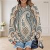 Women Plus Size Round Neck Long Sleeve Floral Printed Teal Green Ribbed Cuffs Sweatshirt
