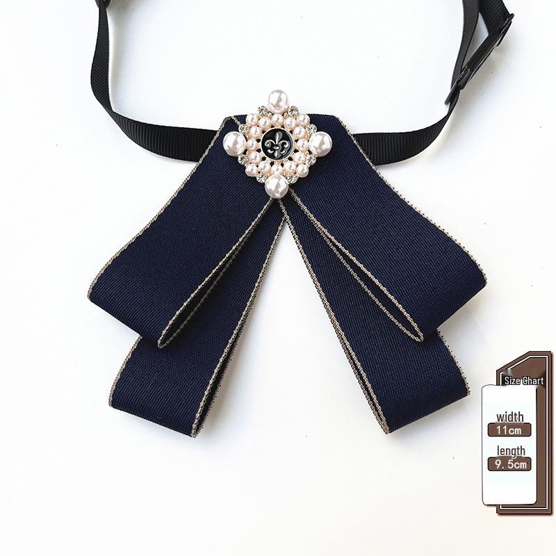 Korean Retro Bow Tie & Pearl Brooch - Women's Uniform Accessory