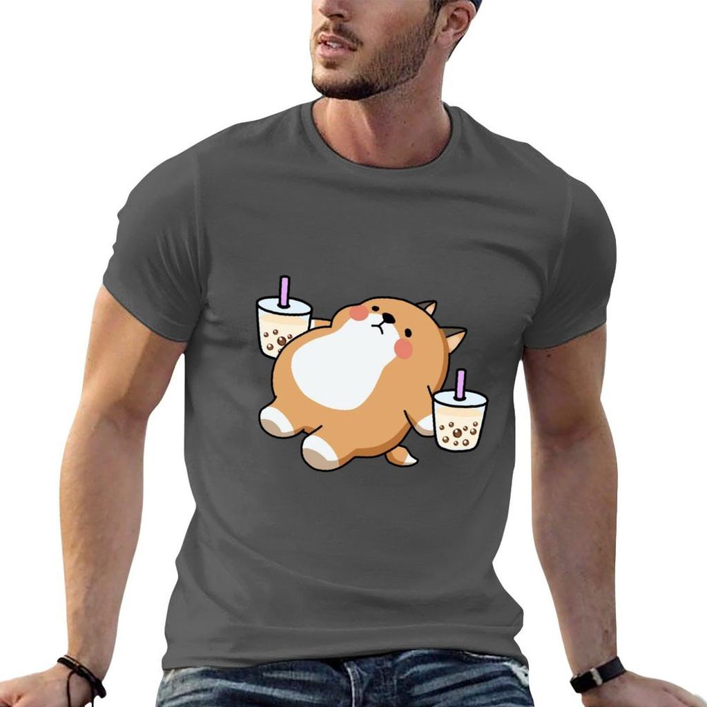 Lazy Shiba Loves Boba Tshirt T Shirt Unisex Luxury T Shirts Designer Tshirt