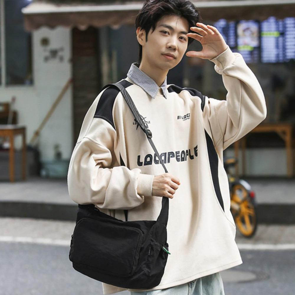 Simple Fashion Crossbody Bag Casual Fitness Sport Shoulder Bag Large Capacity Solid Nylon Bag Boys