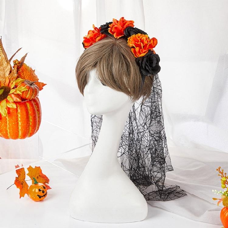 Delicate Rose HairBand Black Headdress Mysterious Rose Hairband with Black Headdress for Halloween Parties Costume