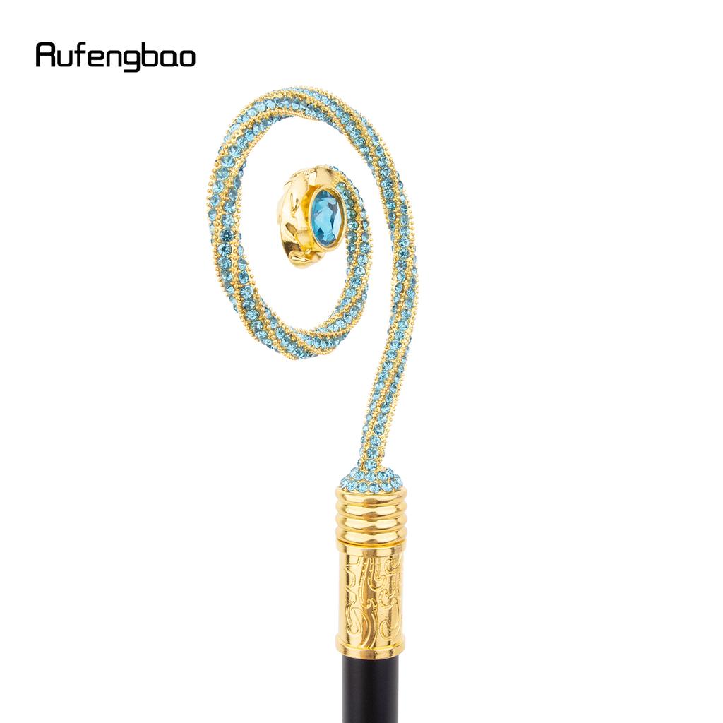 Golden Blue Hanger Blue Diamond Fashion Stick Decorative Cane Elegant Fashion Cane Cosplay Alloy Crosier Vintage Stick 90cm