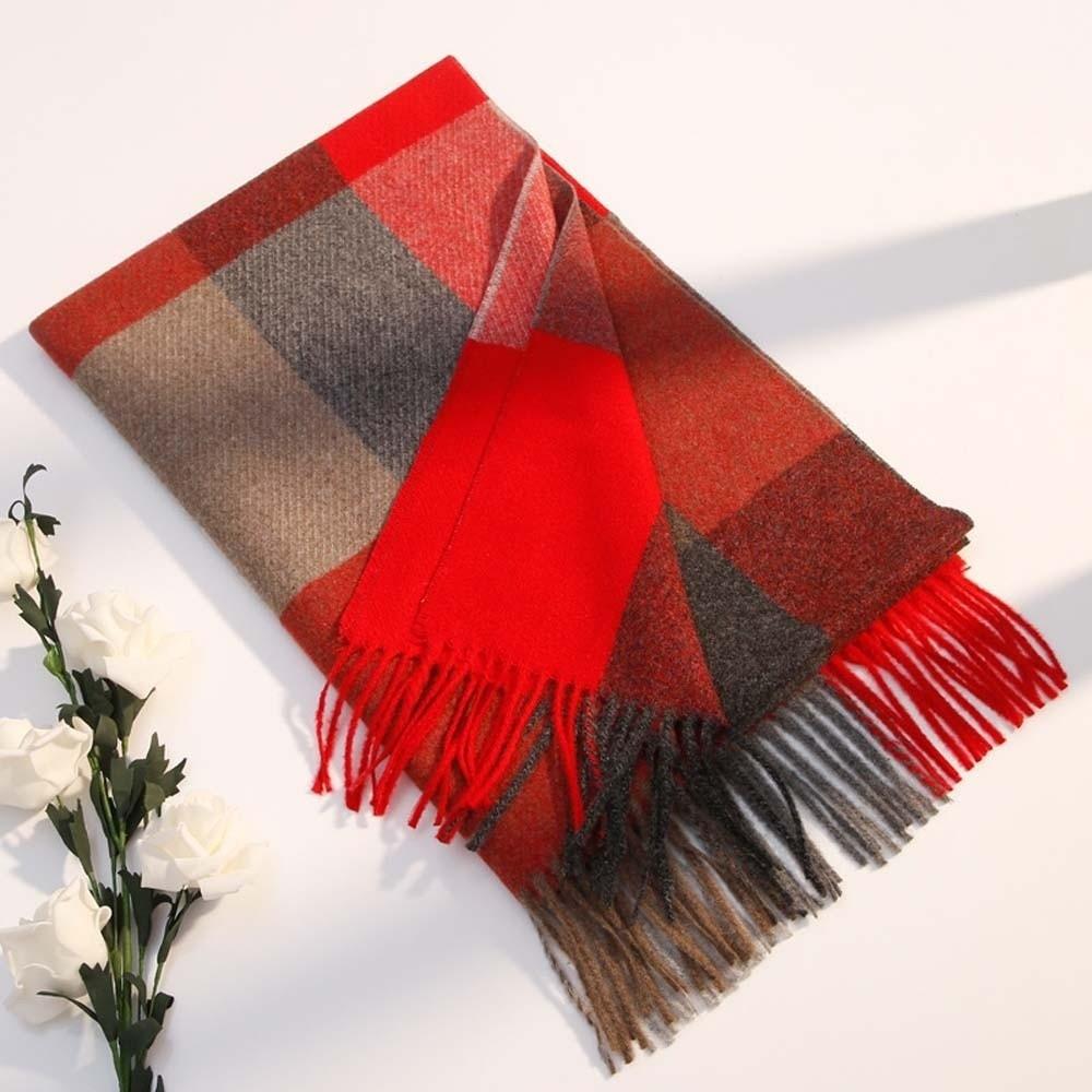 Polyester Knitted Wool Scarf Soft Long Neckscarf with Tassel Gifts Classic Plaid Scarf  Winter