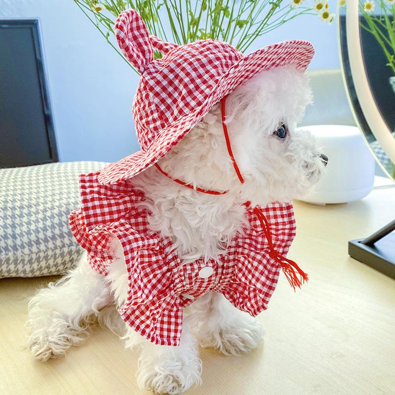 Pet Accessories Pet Hat Teddy Frise Sunshade Dog Small Ears Check Sun Cute Hat