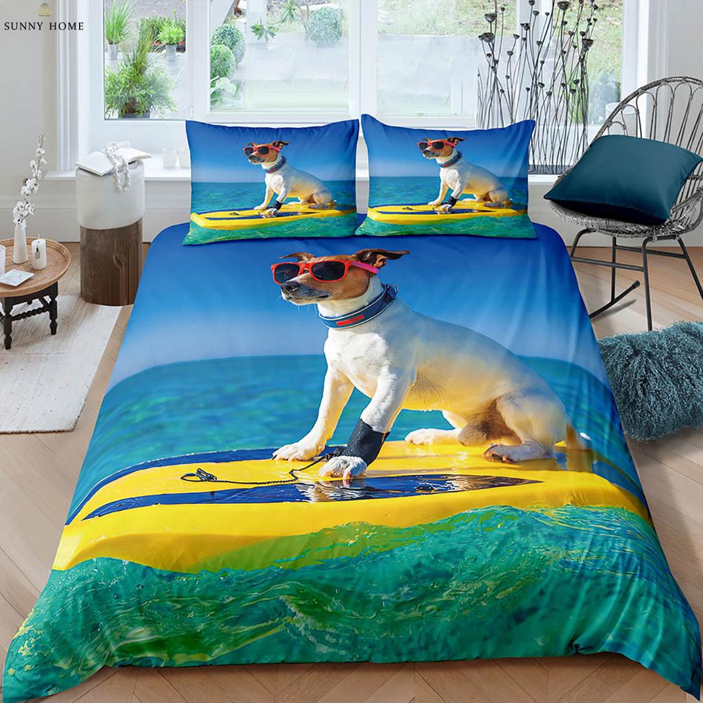2/3 Piece Duvet Cover Set (1 Duvet Cover + 1/2 Pillowcase, Pillow Core Not Included), Cute Dog Print Bedding Set for Bedroom
